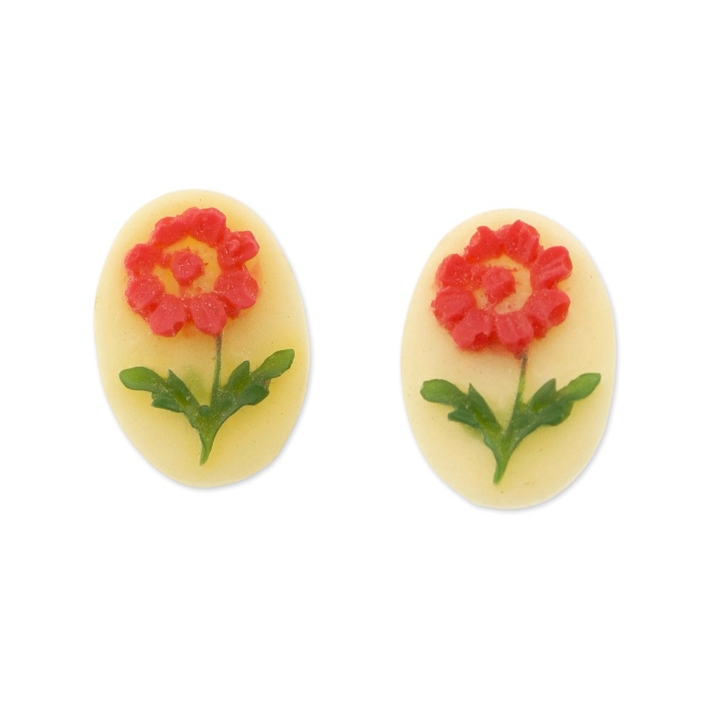 Vintage Mid-Century Flower Cameo Stud Earrings Molded Plastic Floral Studs
